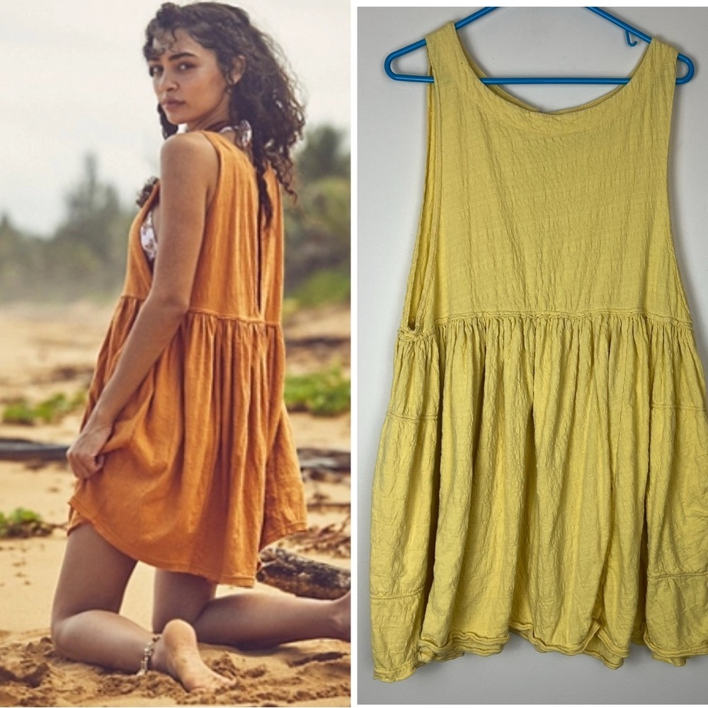 FREE PEOPLE BEACH I’m Still Obsessed Sleeveless Mini Dress Butter Yellow Medium